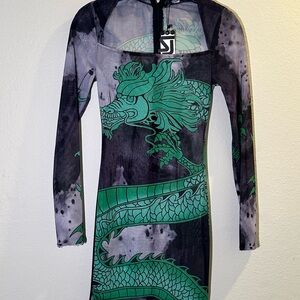 Shane Justin Green Dragon Print Dress
